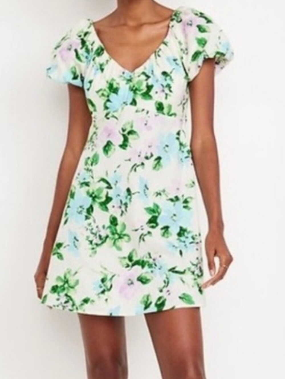OLD NAVY Floral Puff Sleeve Mini Dress Large Coquette Cottagecore Garden NWT